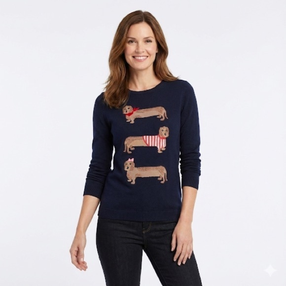 Talbots Sweaters - Talbots sweater dachshund dog knit petite navy novelty pullover